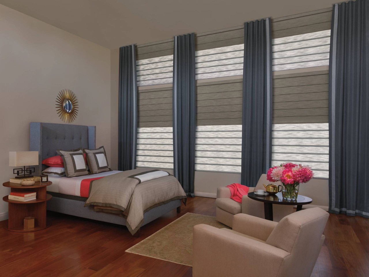 Hunter Douglas Vignette® Roman Shades with custom drapes near Kenner, Louisiana (LA)