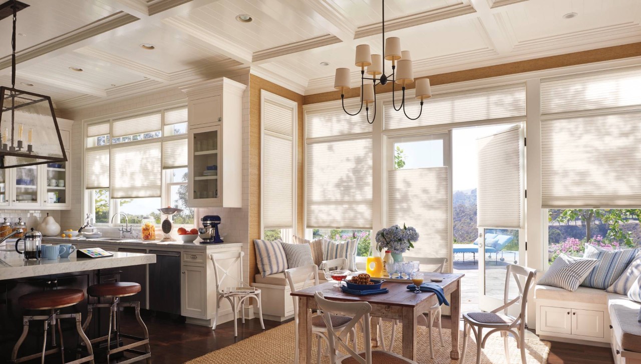 Hunter Douglas cellular shades in a kitchen near Kenner, Louisiana