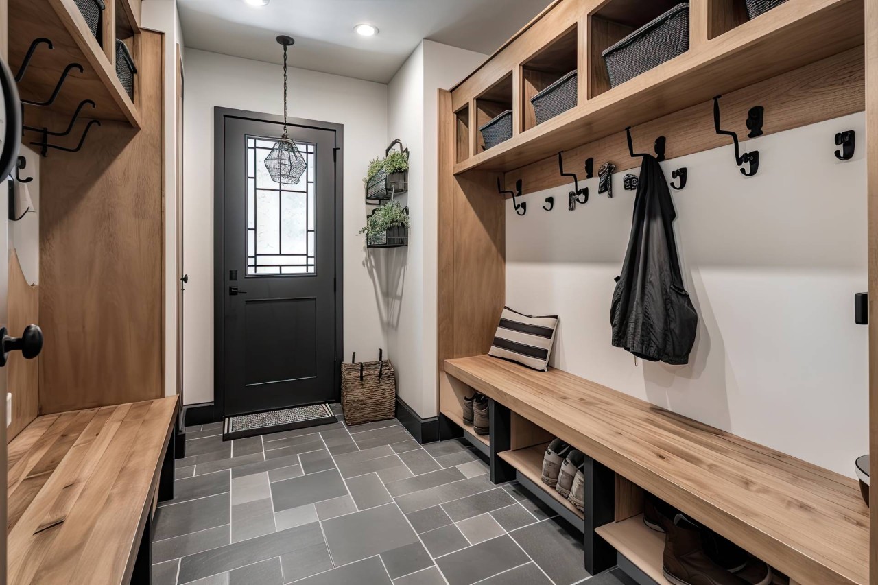 Tile mudroom flooring in a home near Kenner, LA