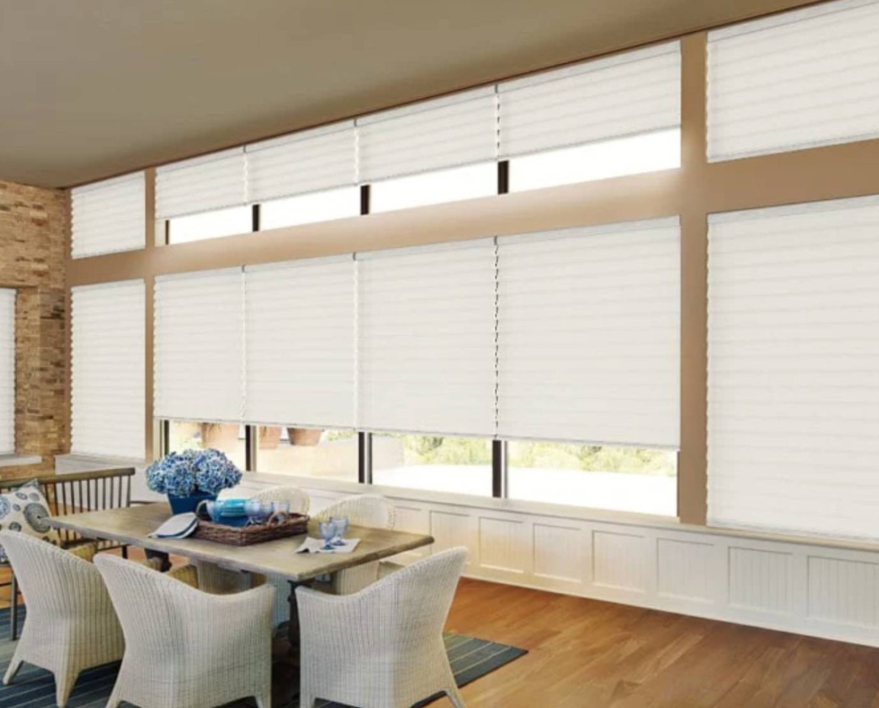 Hunter Douglas custom window shades in a dining room near Kenner, LA